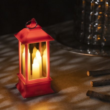 Фигура светодиодная "Фонарь красный с тремя свечами", 13х5.5х5.5 см, 3хAG13, Т/БЕЛЫЙ 4843962
